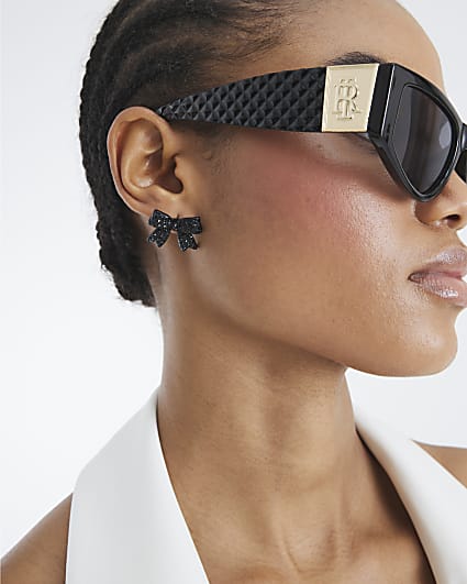 Black diamante Bow Stud earrings