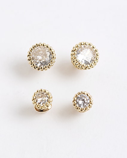 Gold 2 Pack Diamante Stud Earrings