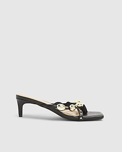 Black Studded Skinny Heeled Sandals