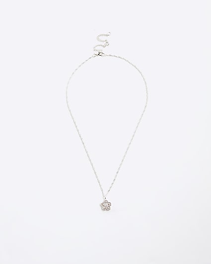 Silver Crystal Cubic Zirconia Floral Necklace