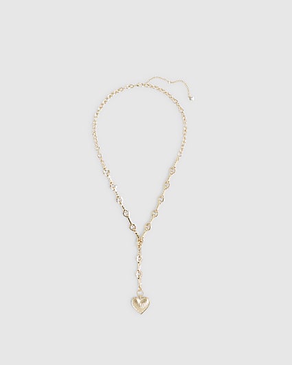 Gold Ridged Heart Pendant Necklace