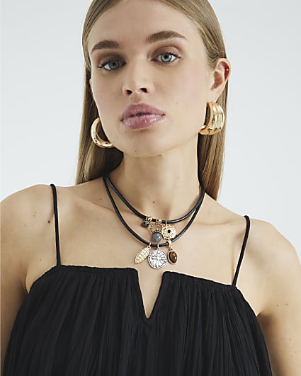 Black Layered Charm Necklace