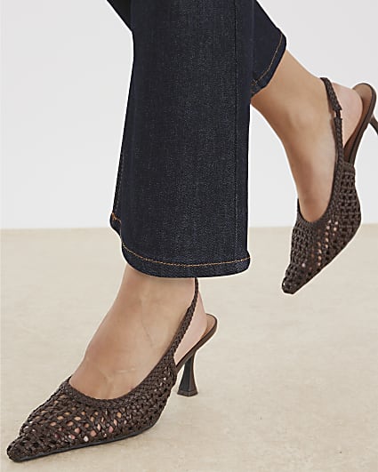 Brown Woven Sling Back Court Heels