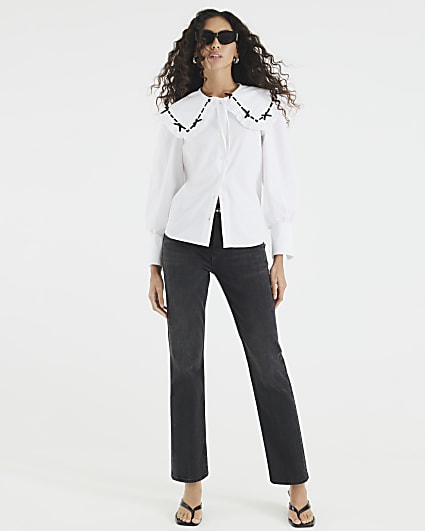 White Collar Trim Poplin Shirt