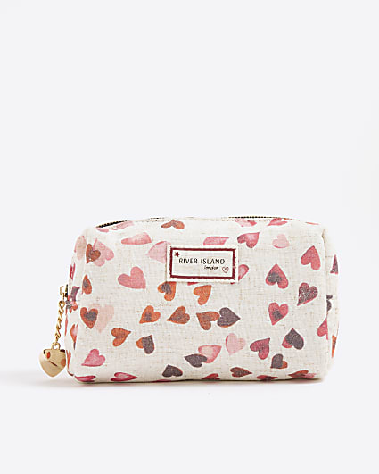 Cream Canvas Heart Make Up Bag