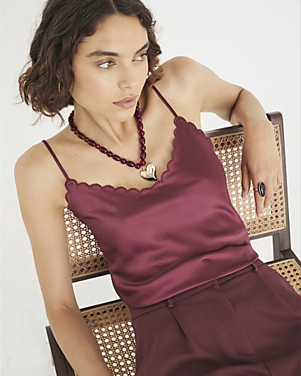 Purple Satin Scallop Trim Cami Top