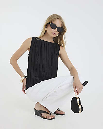 Black Plisse Tank Top