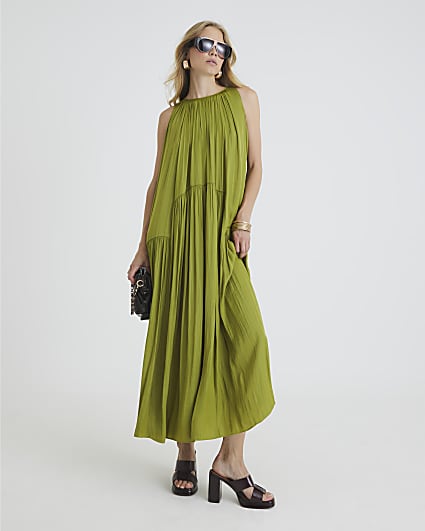 Green Pleated Maxi Dress