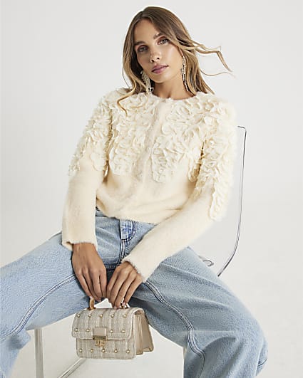 Cream 3D Chiffon Cardigan
