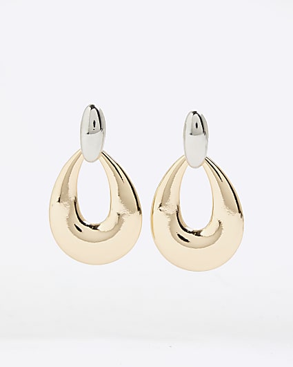 Gold mixed metal Oval Drop Earrings