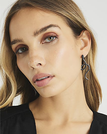 Black diamante snake earrings