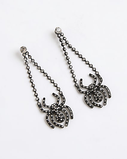 Black diamante spider drop earrings