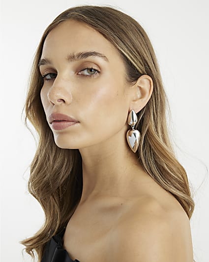 Silver oval drop earrings