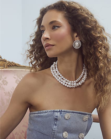 Silver Crystal Pearl Earrings
