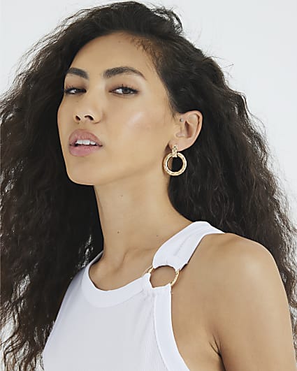 Gold Ridged Metal Pack Of 2 Earrings