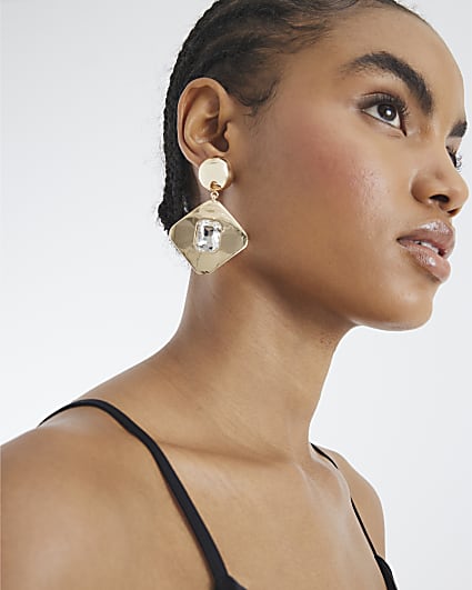 Gold Large Gem Drop Earrings
