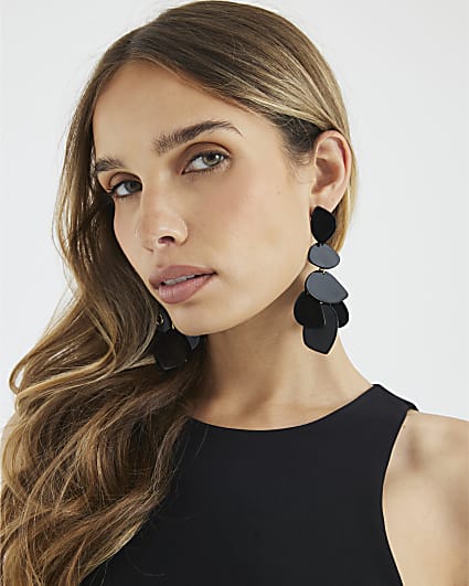 Black acrylic disc drop earrings