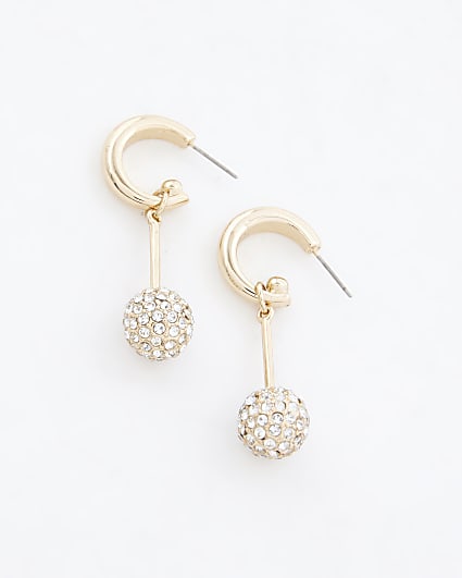 Gold Rhinestone Ball Mini Drop Earrings