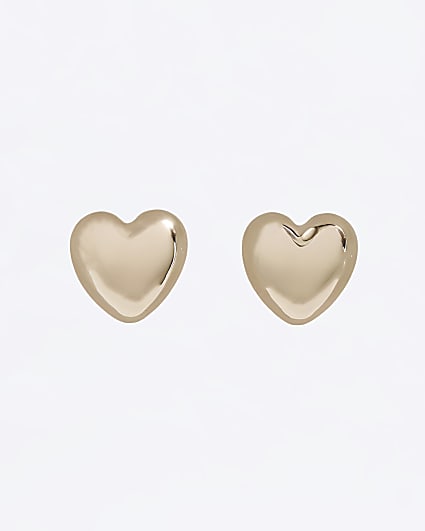 Gold Heart Stud Earrings