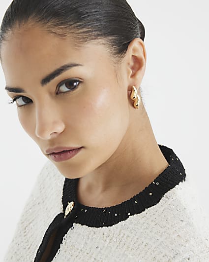 Gold Double Teardrop Stud Earrings