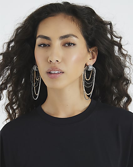 Metal Multi Cup Chained Mix Draped Earrings