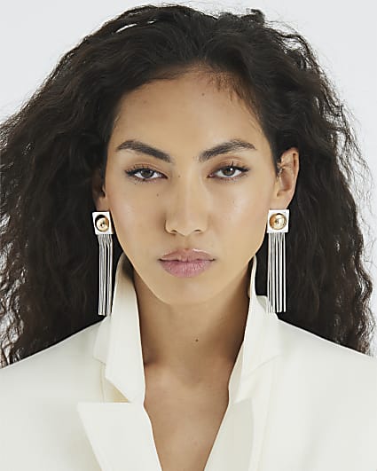 Multi Mixed Metal Sleek Drop Earrings