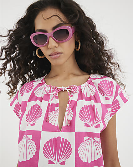 Pink Shell Print Beach Top