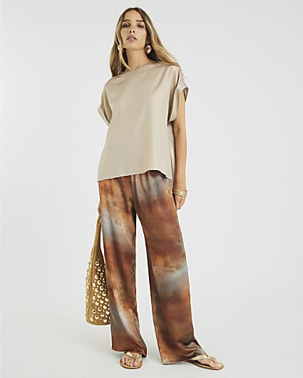 Gold Satin Short Sleeve Turn Up Cuff T-shirt