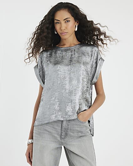 Silver Short Sleeve Turn Up Cuff T-shirt