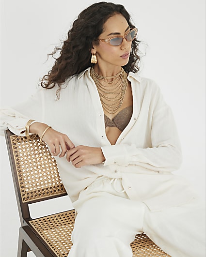 Beige Linen Blend Belted Longline Shirt