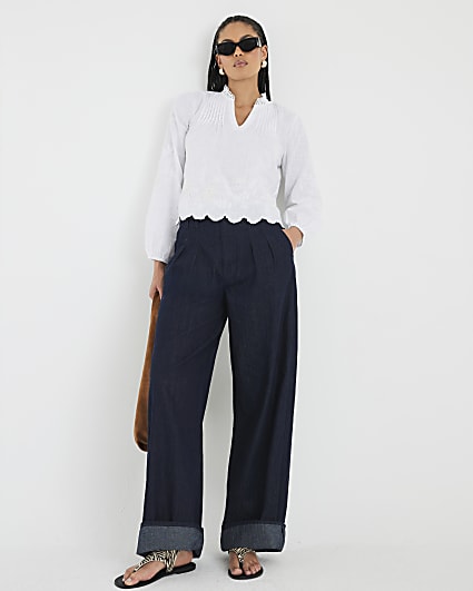 White Long Sleeve V Neck Blouse