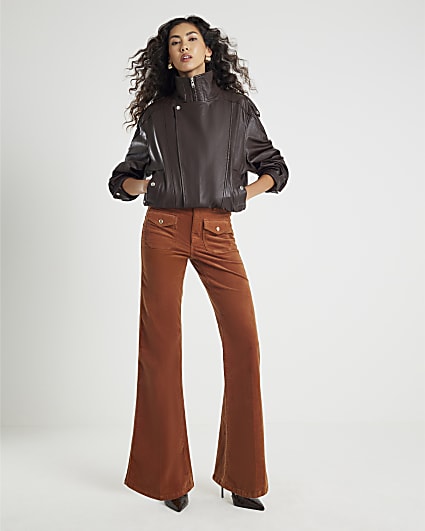Orange Corduroy Relaxed Flared Trousers