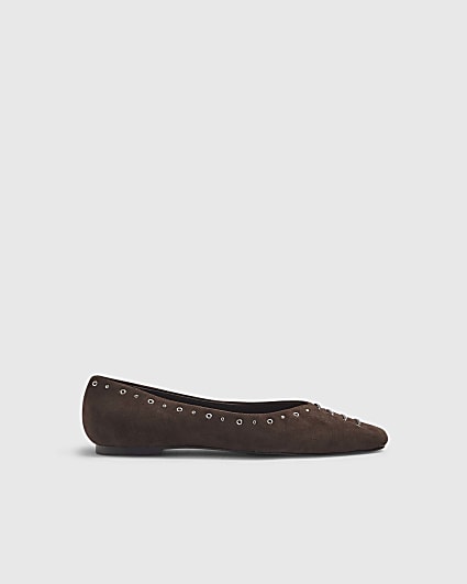 Brown Suede Lace Up Ballet pumps