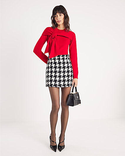 Red Knit Long Sleeve Bow Jumper