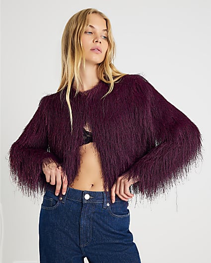 Red Long Sleeve Fringed Cardigan