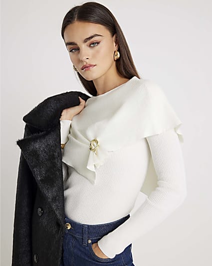 Cream Knitted Cape Jumper