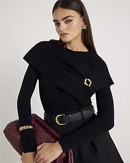 Black Knitted Cape Jumper
