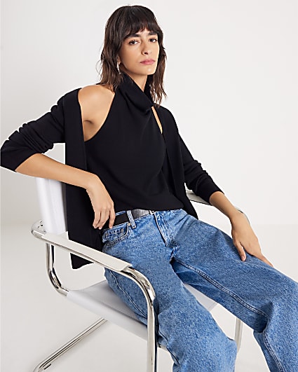 Black 2 in 1 Drape Top