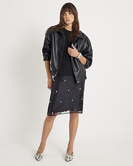 Black Organza Embellished Skirt