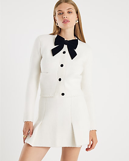 Cream Knitted Bow Front Cardigan