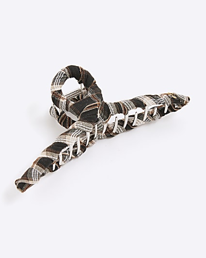 Brown Checked wrapped Hair Claw Clip