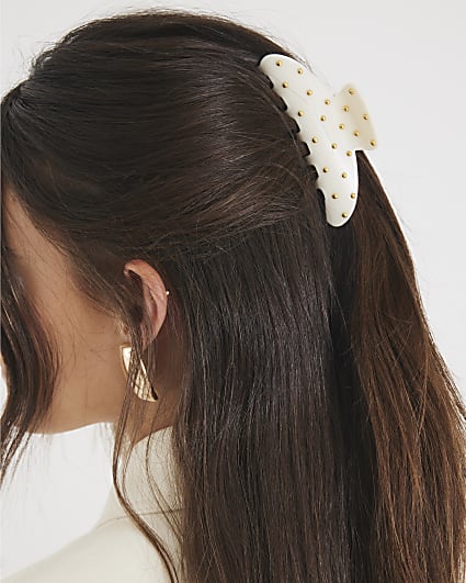 Cream Studded Claw Hair Clip