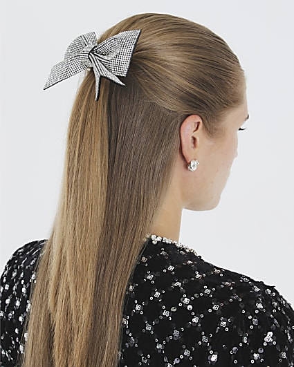 Black rhinestone bow hair clip