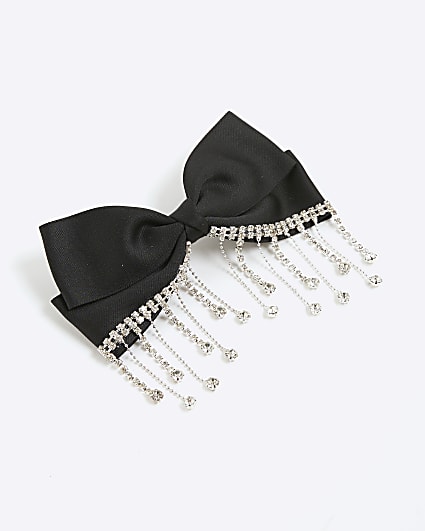 Black Diamante Drop Bow Hair Clip