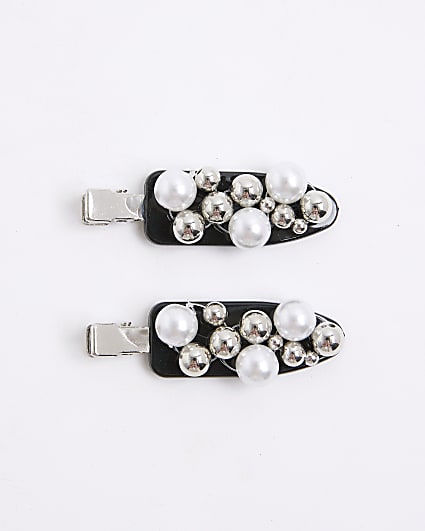Silver Embellished Hair Slides