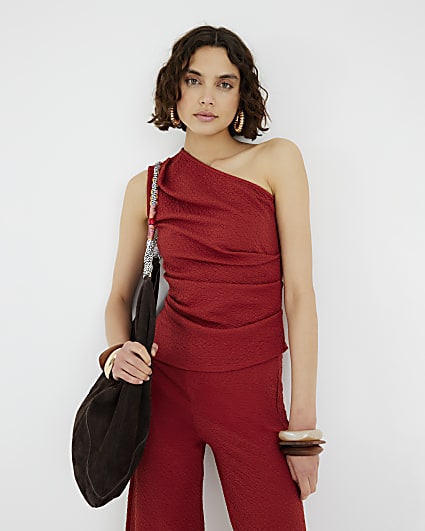 Orange Textured Sleeveless Draped Top
