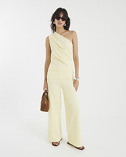Yellow Textured Sleeveless Asymmetric Top