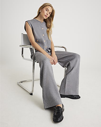 Grey Wide leg knitted trousers