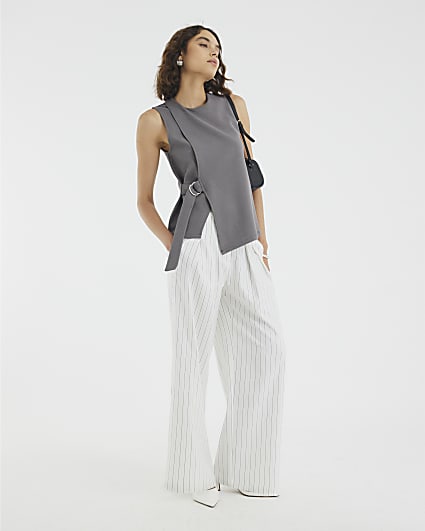 Grey Sleeveless Jacquard Tunic Top