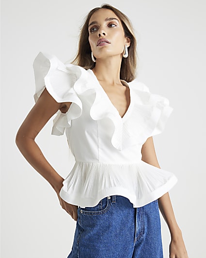 White Frill peplum Blouse